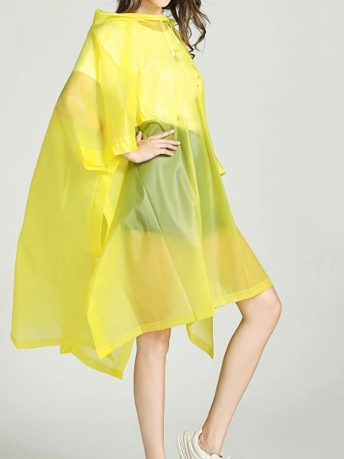 1pc Waterproof EVA Hooded Raincoat for Hiking and Camping - Multi-Functional, Transparent, Three Quarter Sleeve, Non-Stretch, Solid Color, Button Closure - Ideal Womens Outdoor Sports Sweatshirt for Rainy Days