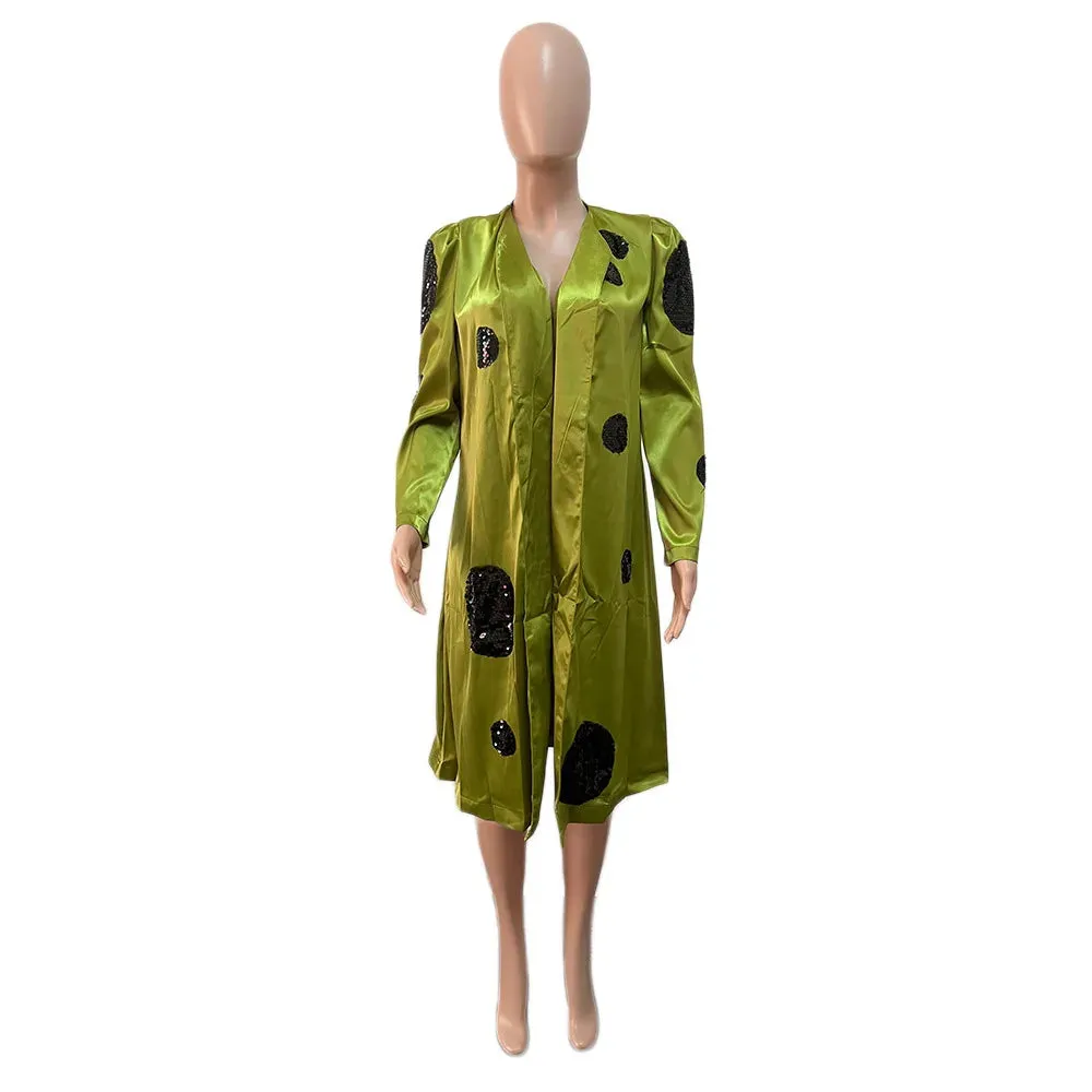 2023 New Autumn Winter Sequin Splicing Trench Women Small Suit Long Sleeve Jacket Casual Tops Slim Wild Blazers Long Coat