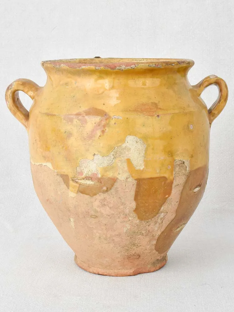 Antique French confit pot with ocher glaze 9½"