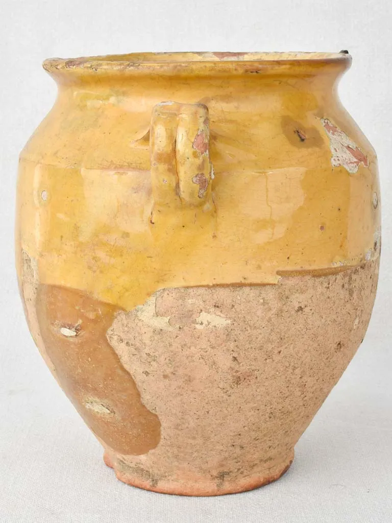 Antique French confit pot with ocher glaze 9½"