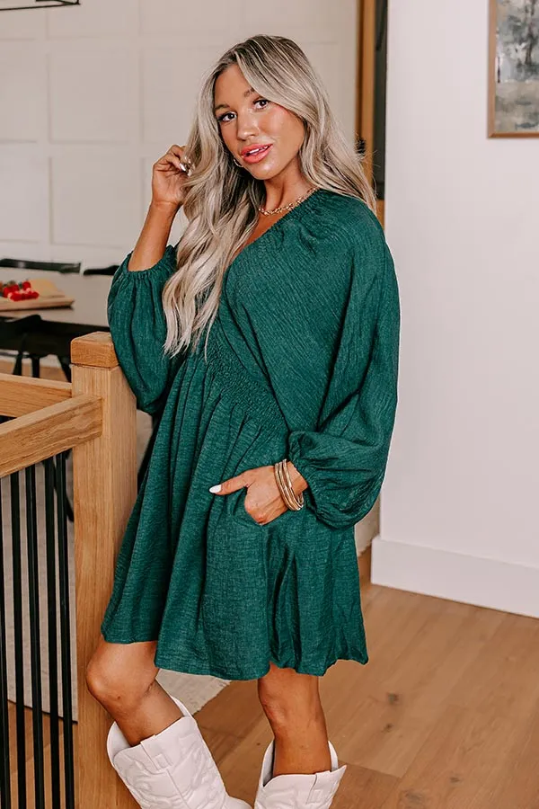 Around The Block Babydoll Dress In Hunter Green
