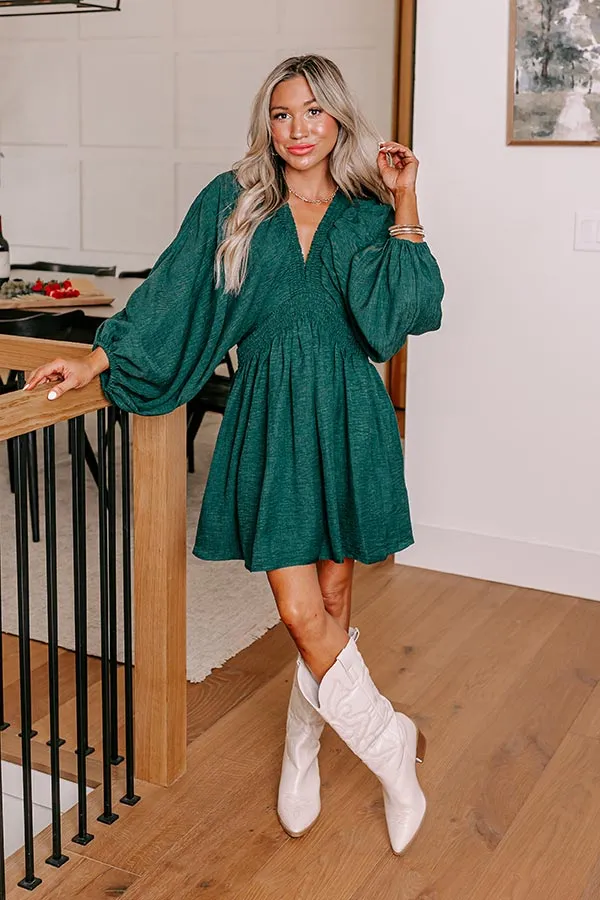 Around The Block Babydoll Dress In Hunter Green