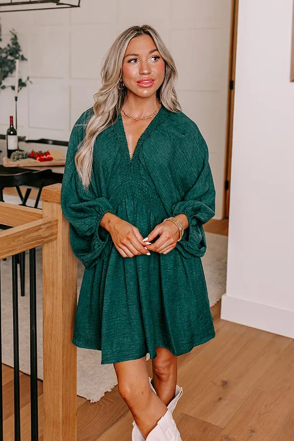 Around The Block Babydoll Dress In Hunter Green