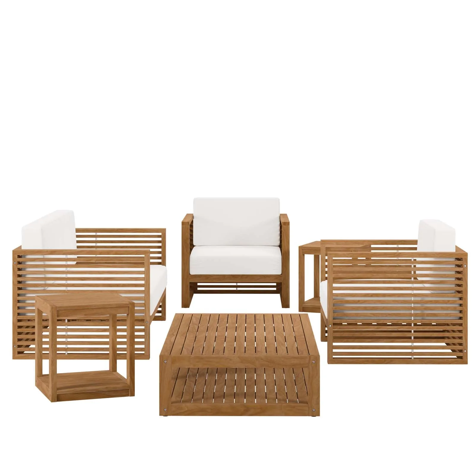 Carlsbad 6-Piece Teak Wood Outdoor Patio Set Natural White EEI-5836-NAT-WHI