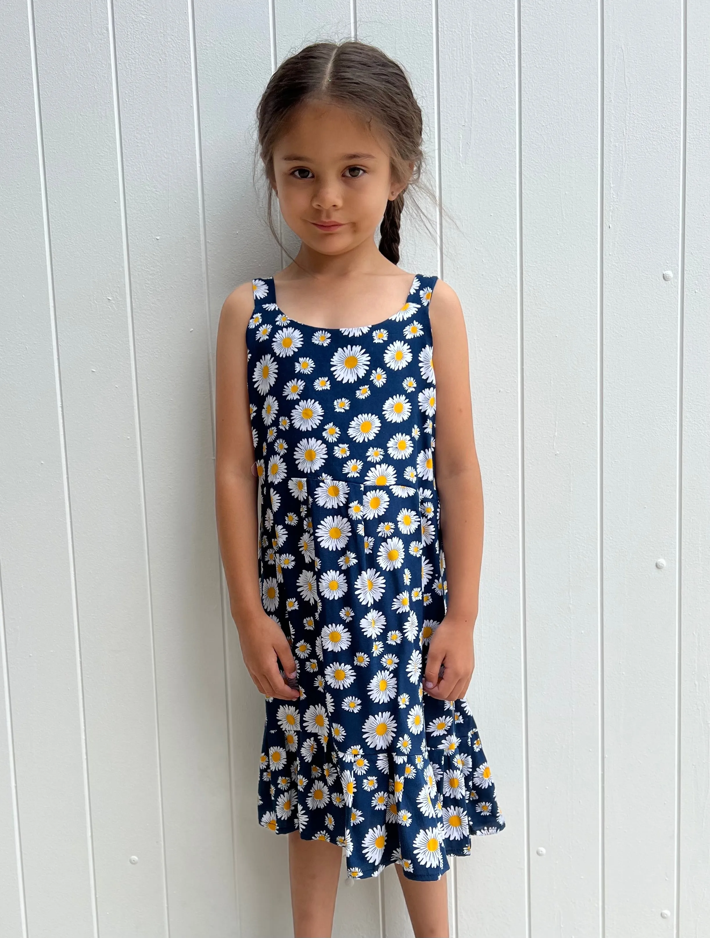 Daisies Kids Dress Navy
