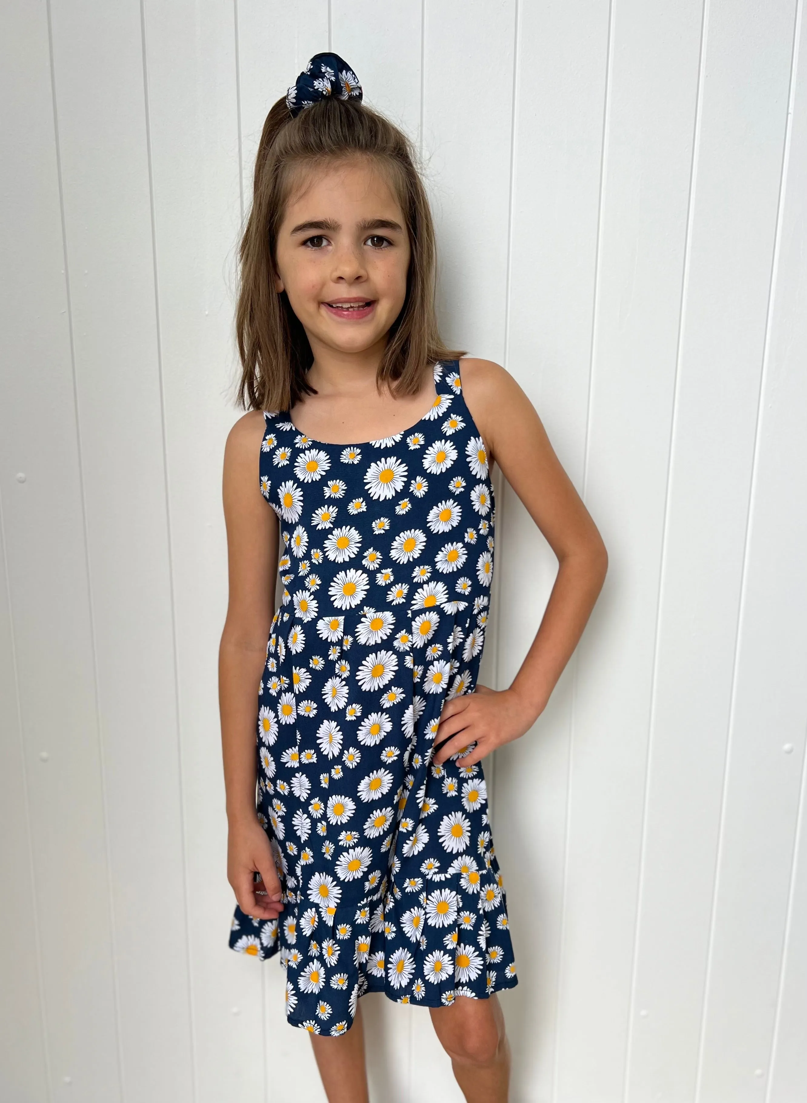 Daisies Kids Dress Navy