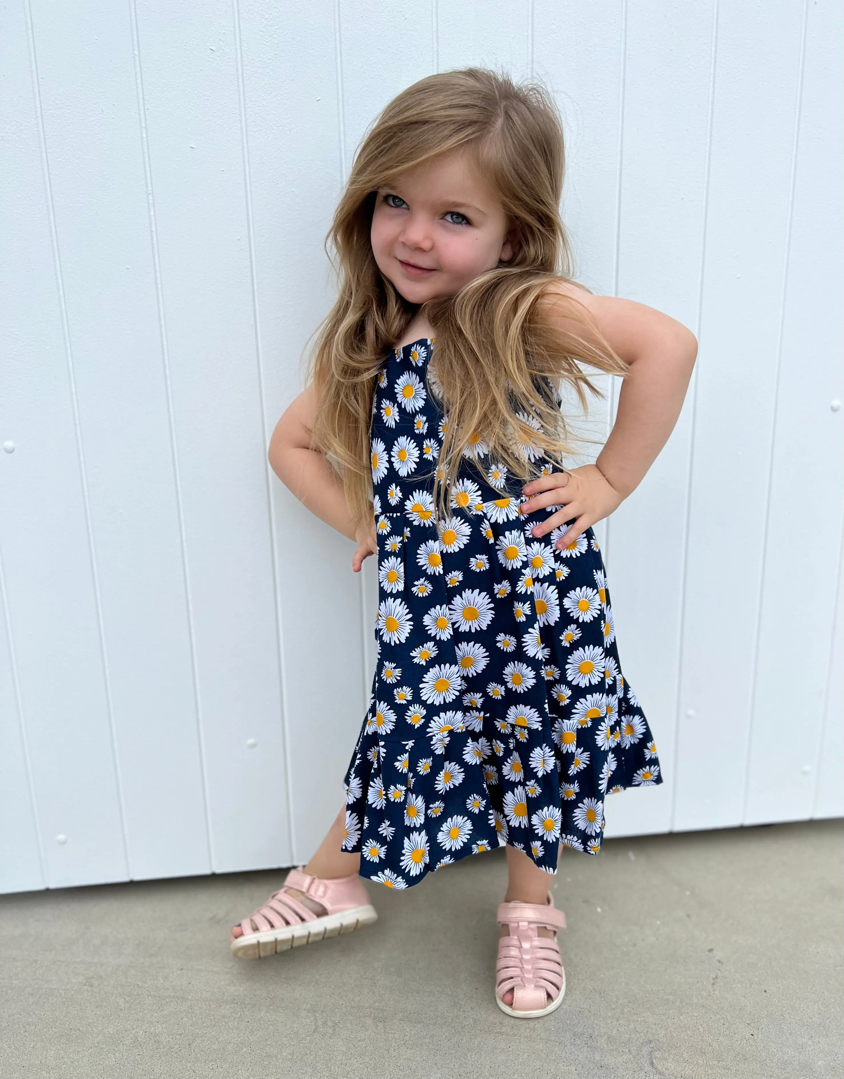 Daisies Kids Dress Navy