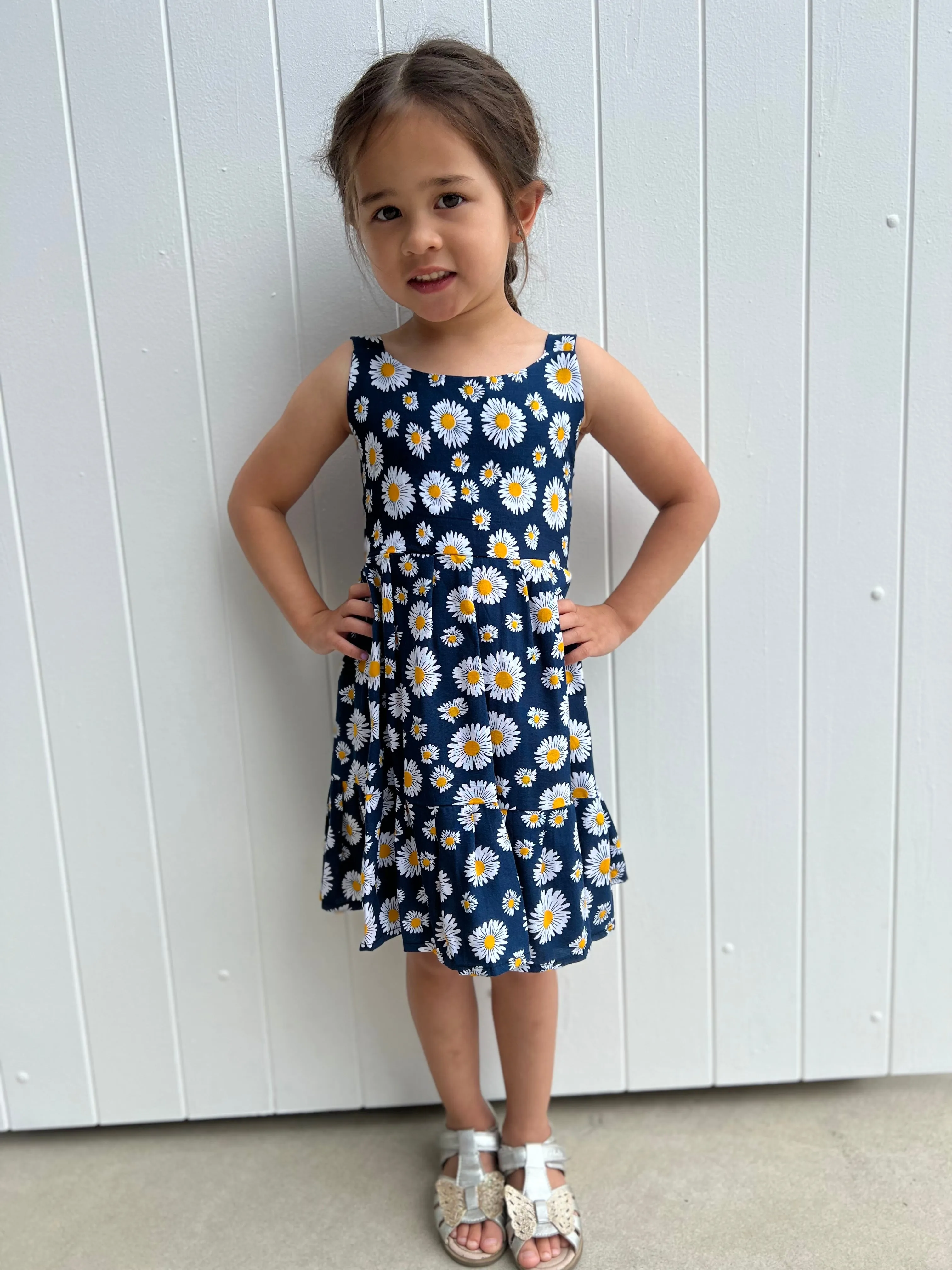 Daisies Kids Dress Navy