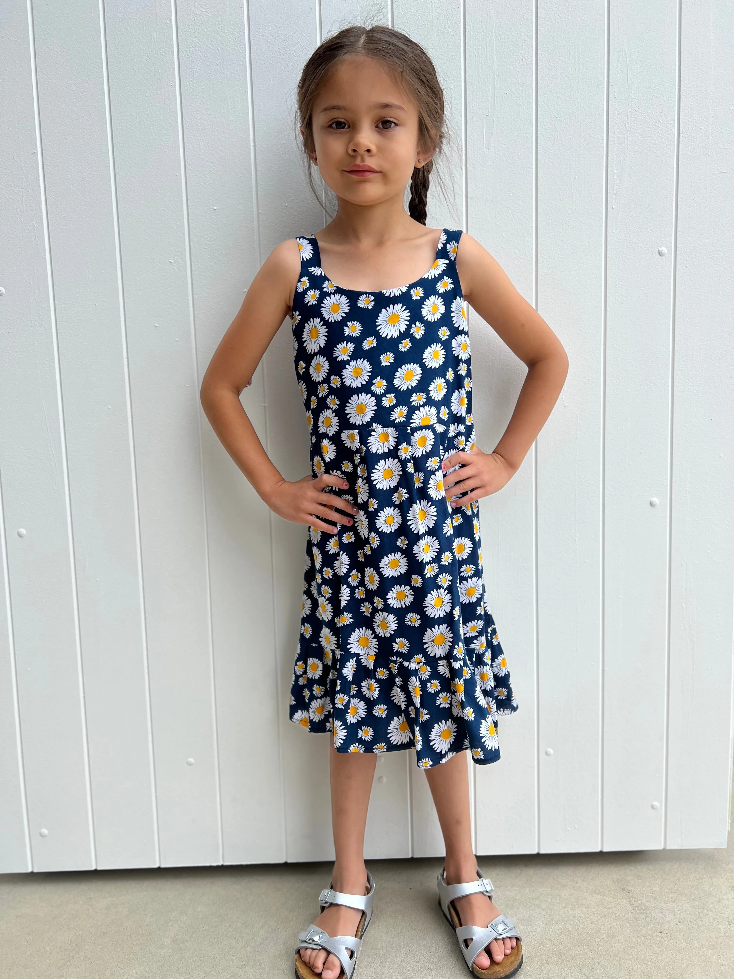 Daisies Kids Dress Navy