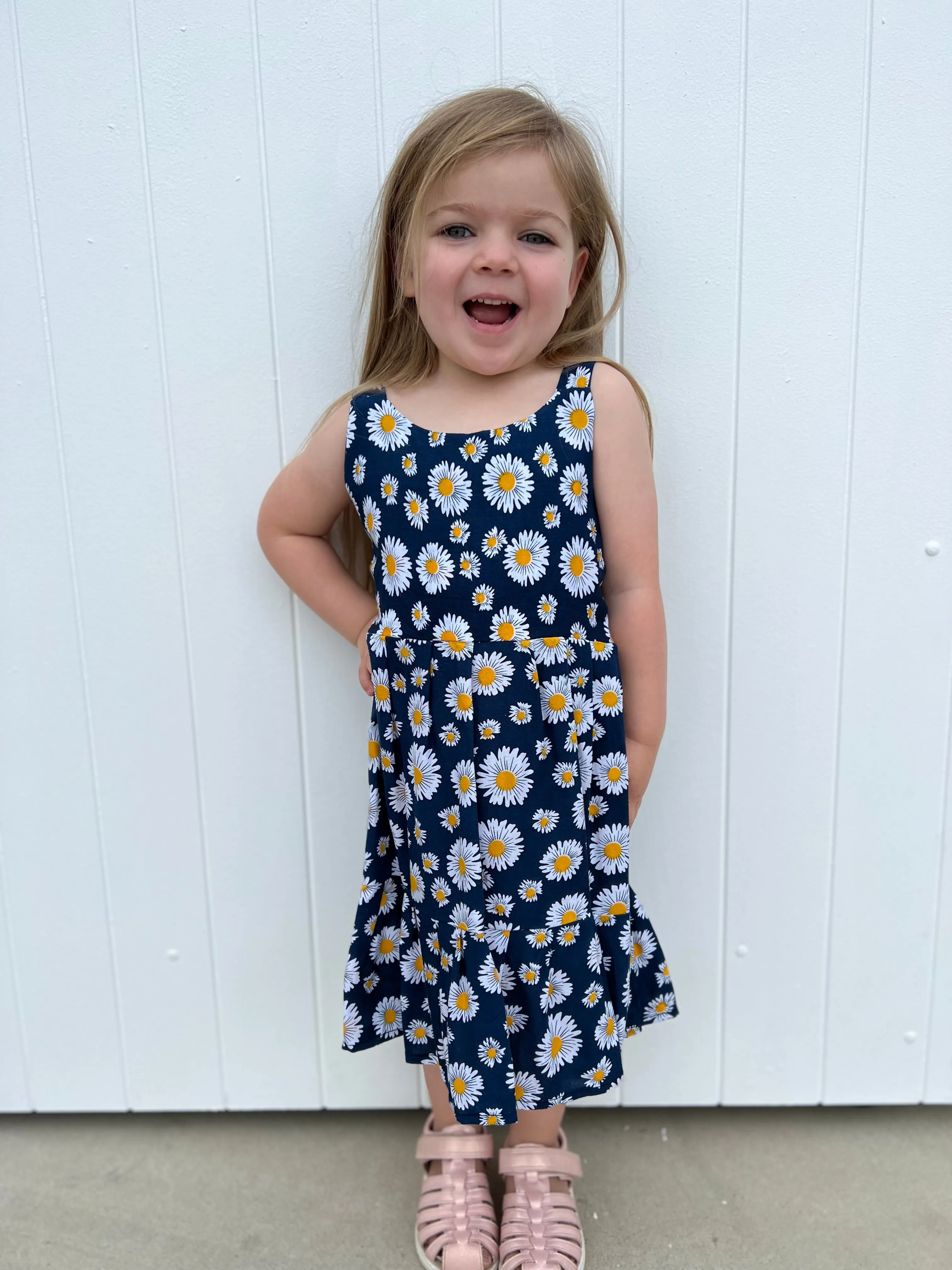 Daisies Kids Dress Navy