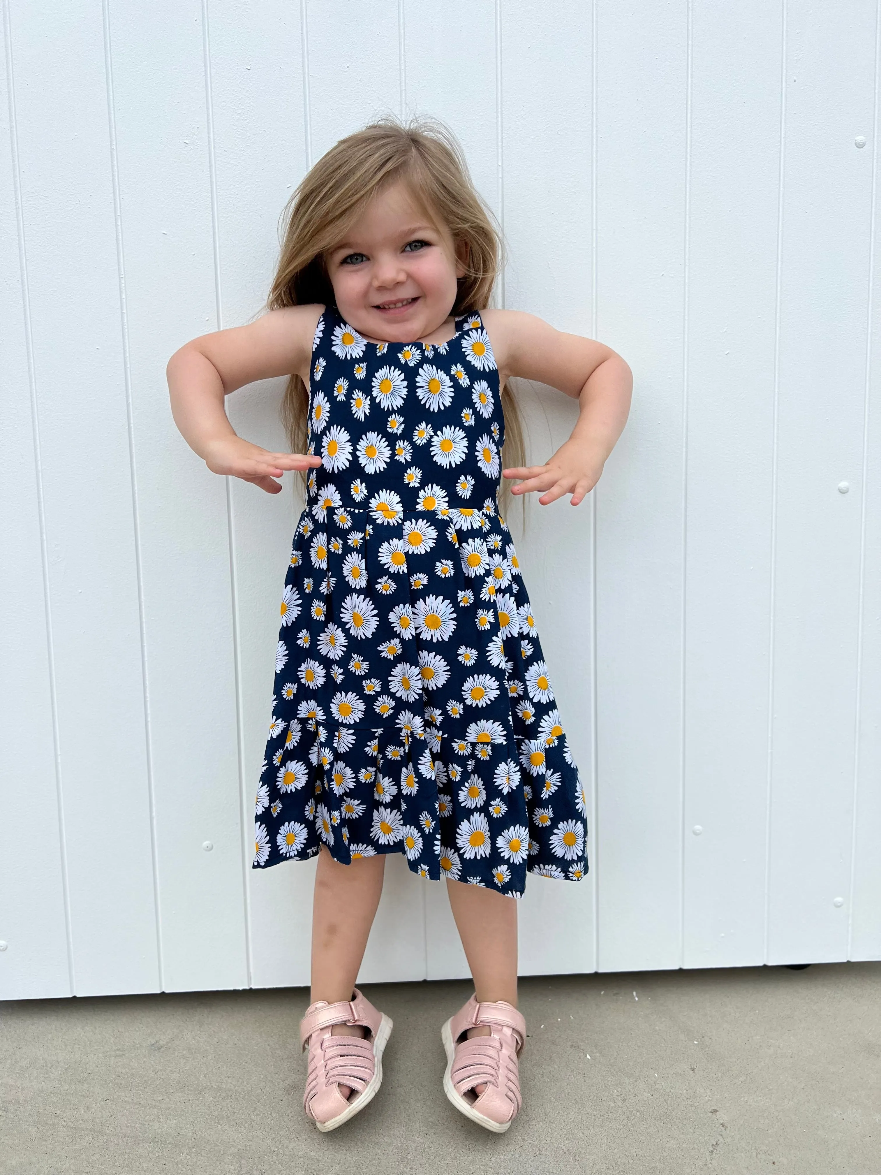 Daisies Kids Dress Navy