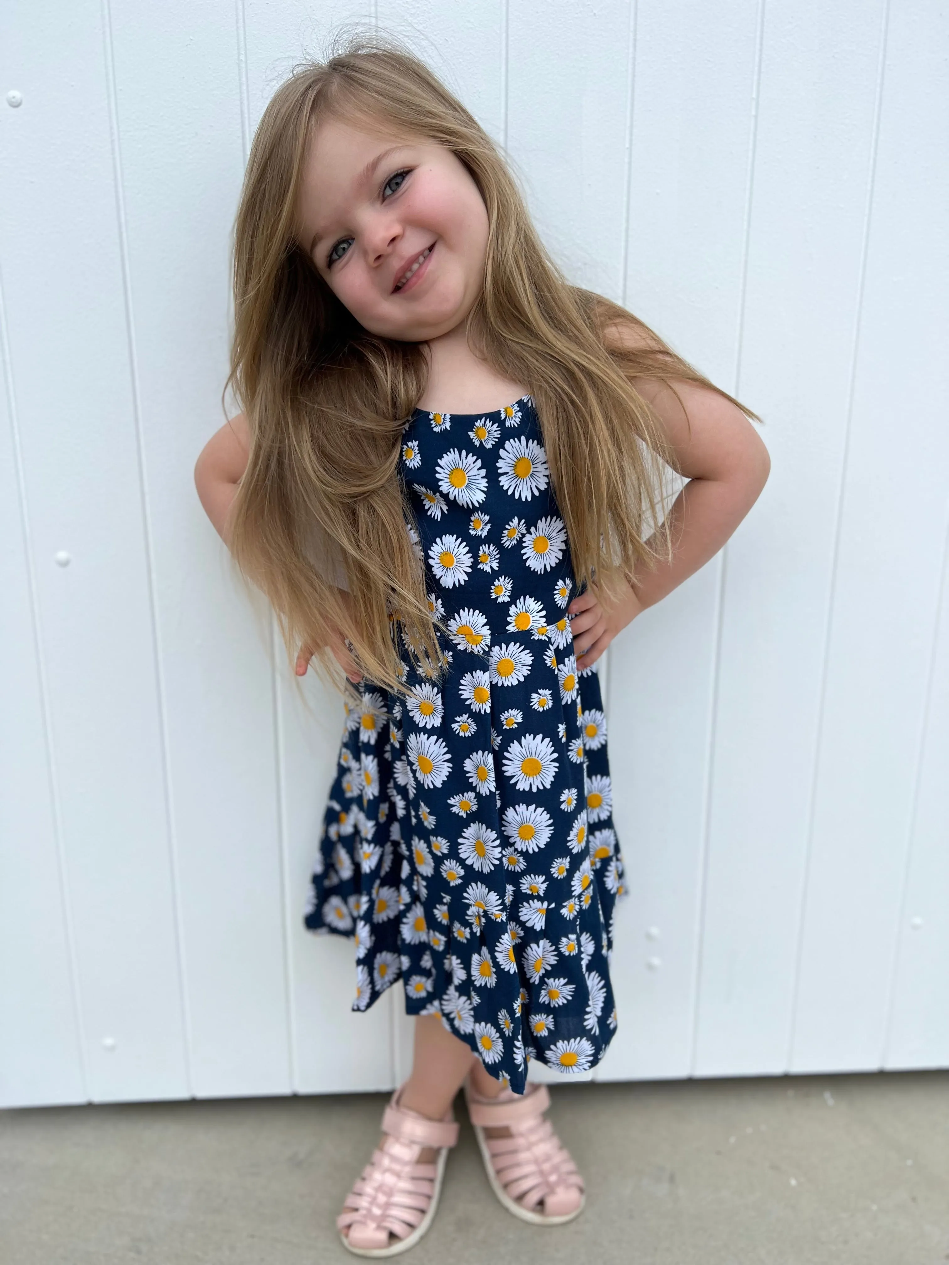 Daisies Kids Dress Navy