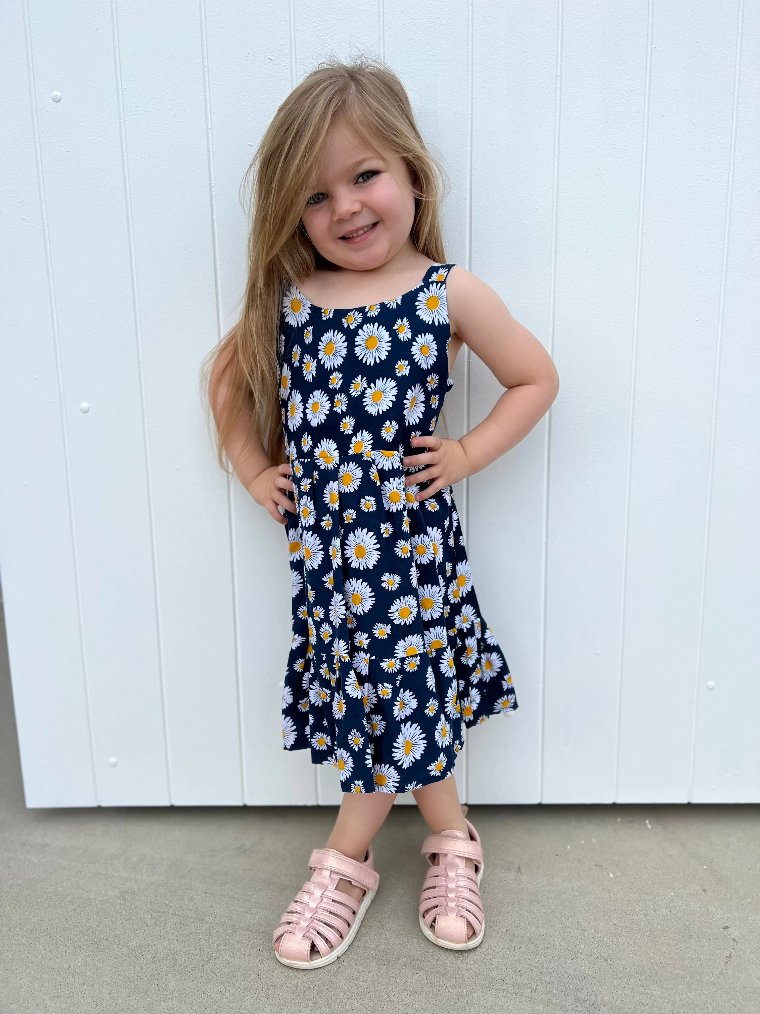Daisies Kids Dress Navy