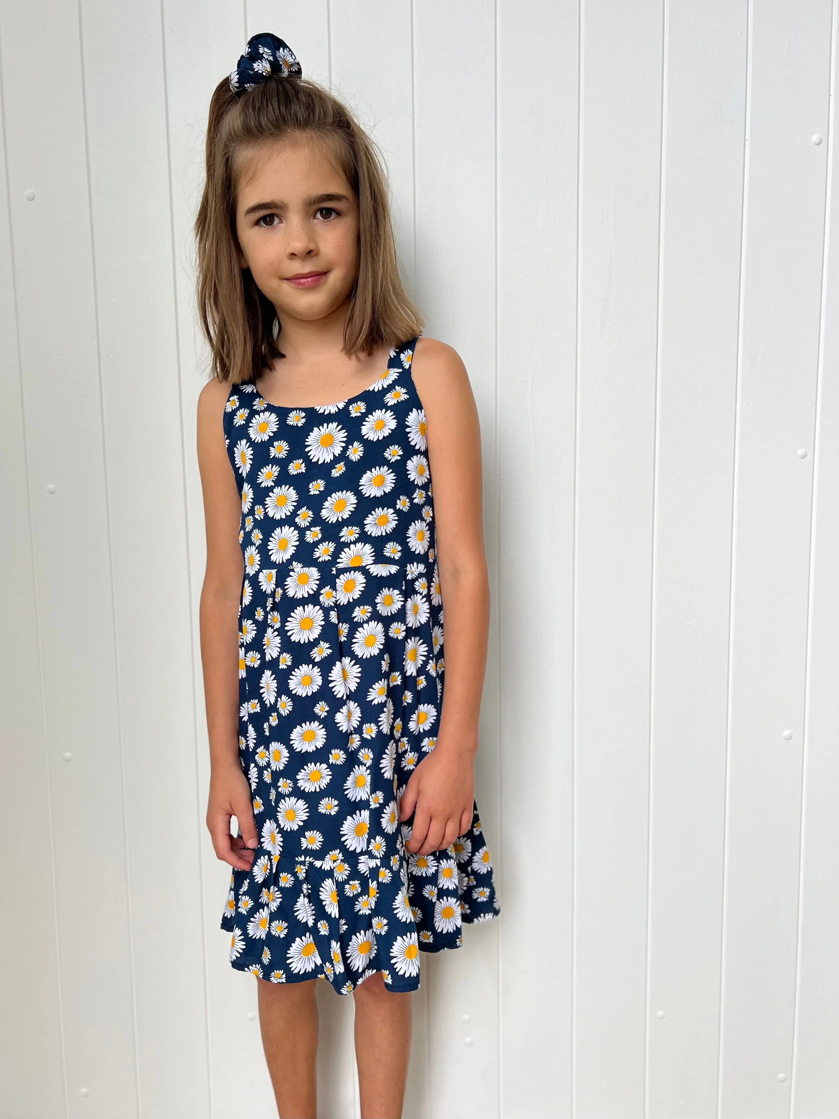 Daisies Kids Dress Navy