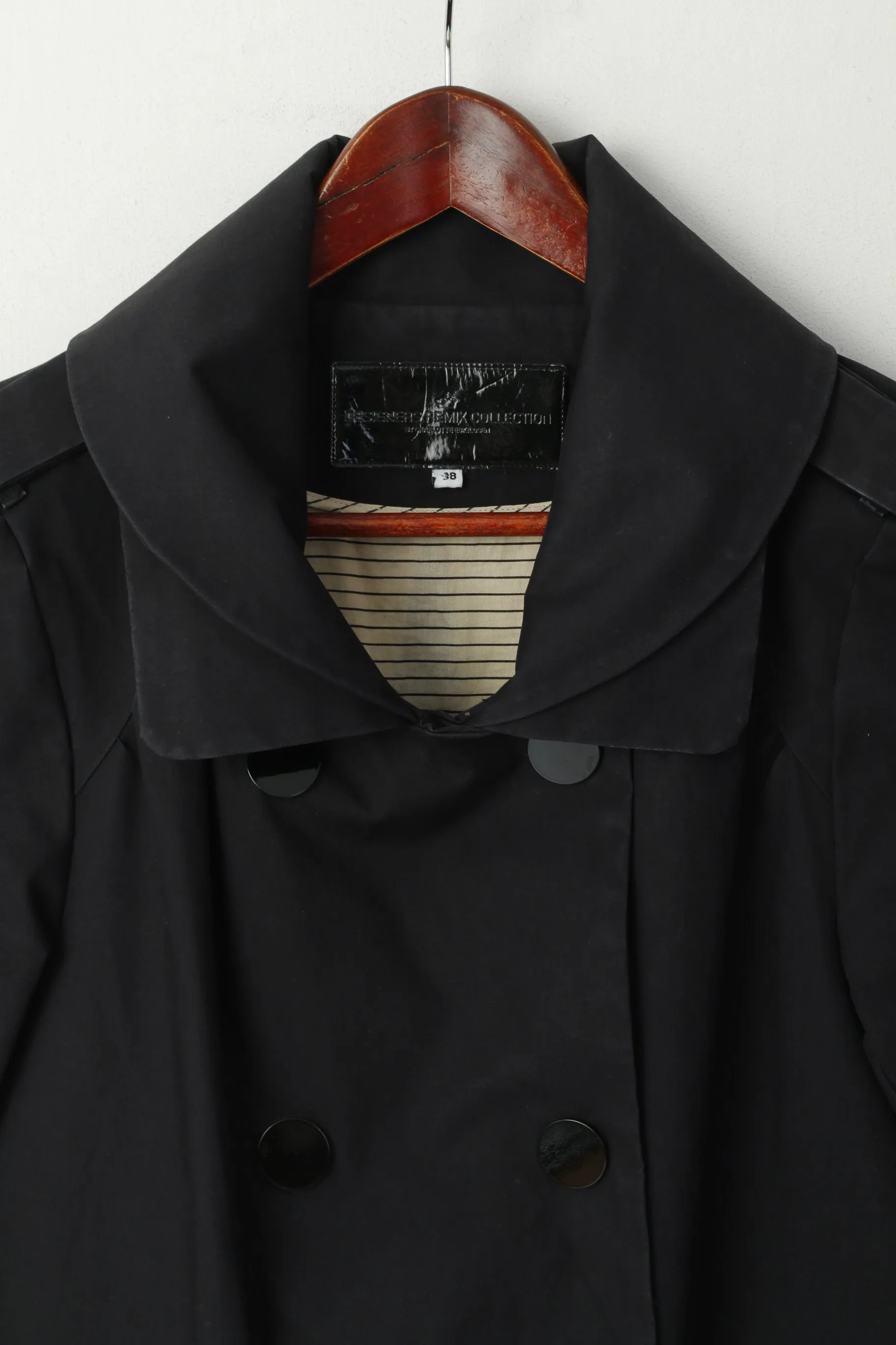 Designers Remix Collection By Charlotte Eskildsen Women 38 S Coat Black Double Breasted Snap Trench