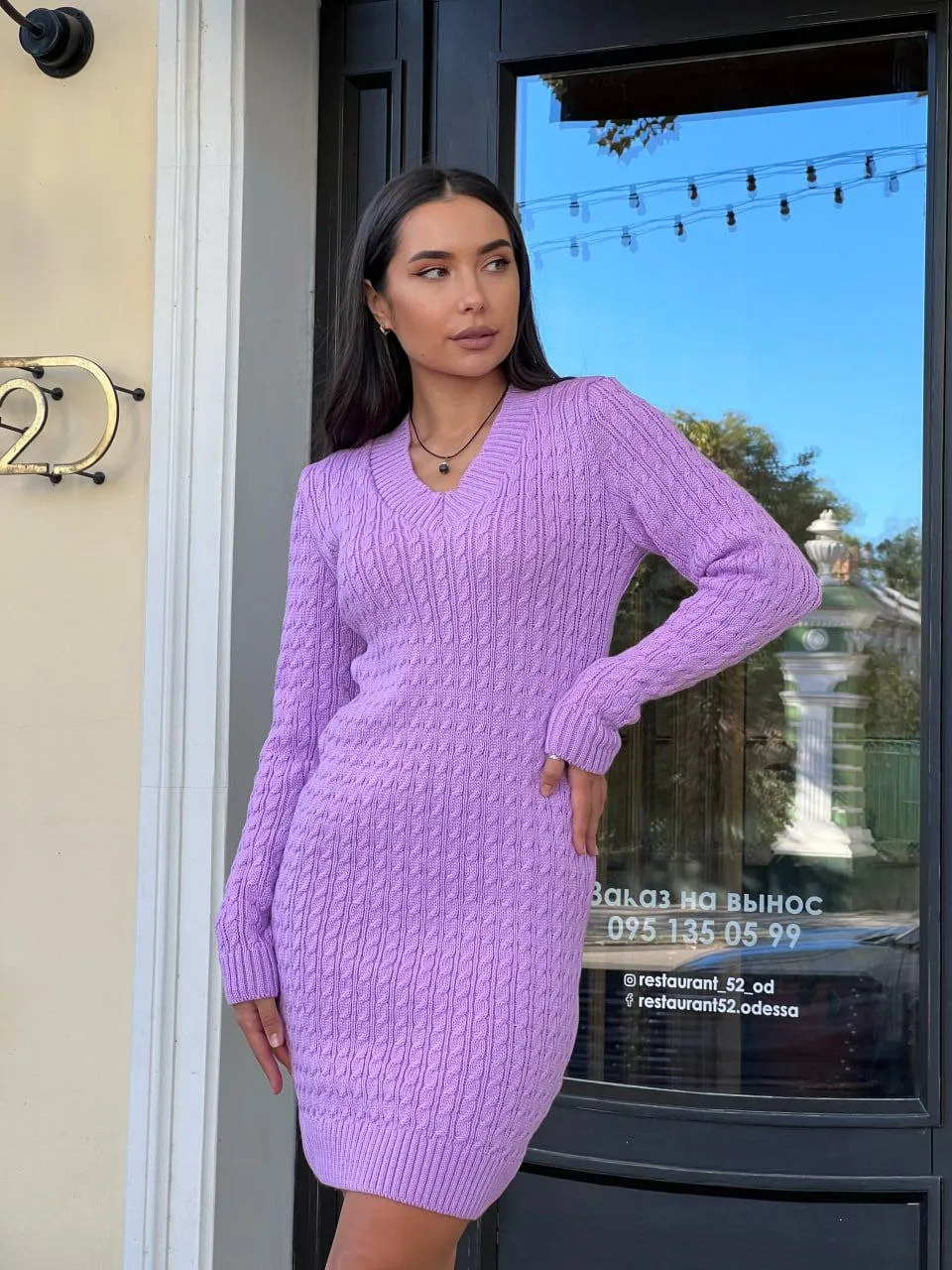 Dress Knitted New Season Warm Women Clothing Dress Color Lilac