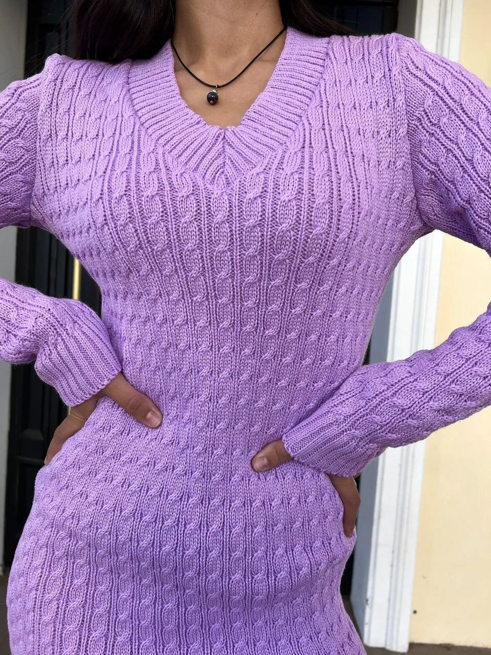 Dress Knitted New Season Warm Women Clothing Dress Color Lilac