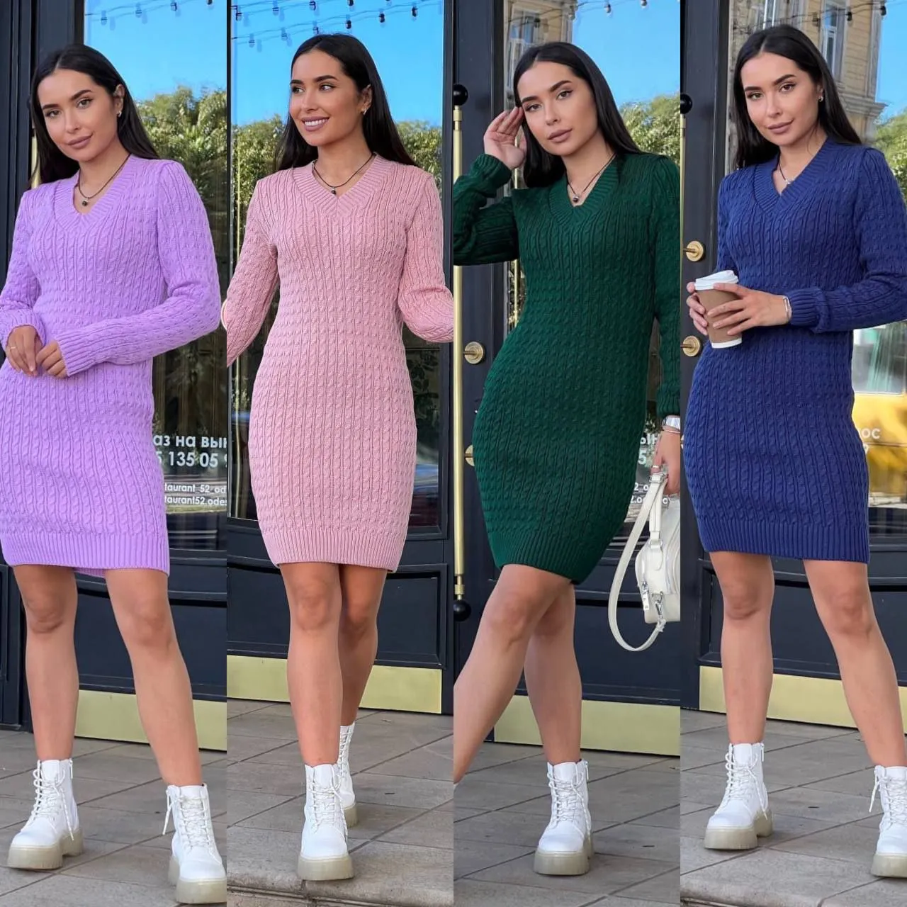 Dress Knitted New Season Warm Women Clothing Dress Color Lilac