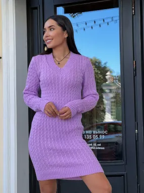 Dress Knitted New Season Warm Women Clothing Dress Color Lilac