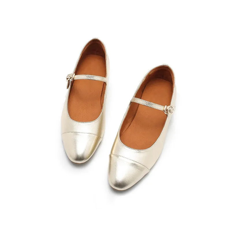 Dwarves Leather Womens Michaela Mary Jane Flats in Silver/Golden/Bronze