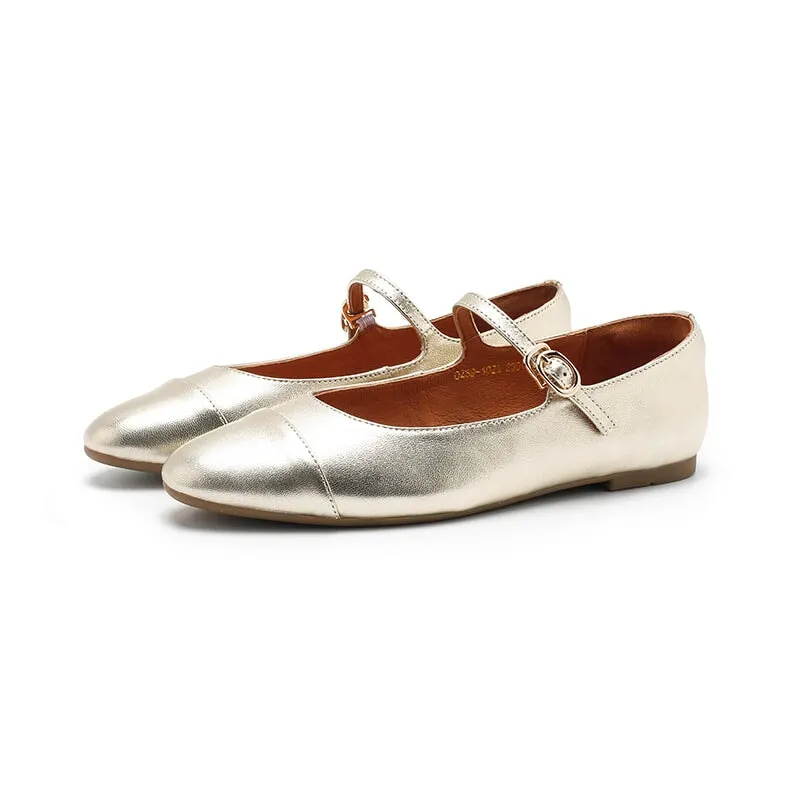 Dwarves Leather Womens Michaela Mary Jane Flats in Silver/Golden/Bronze