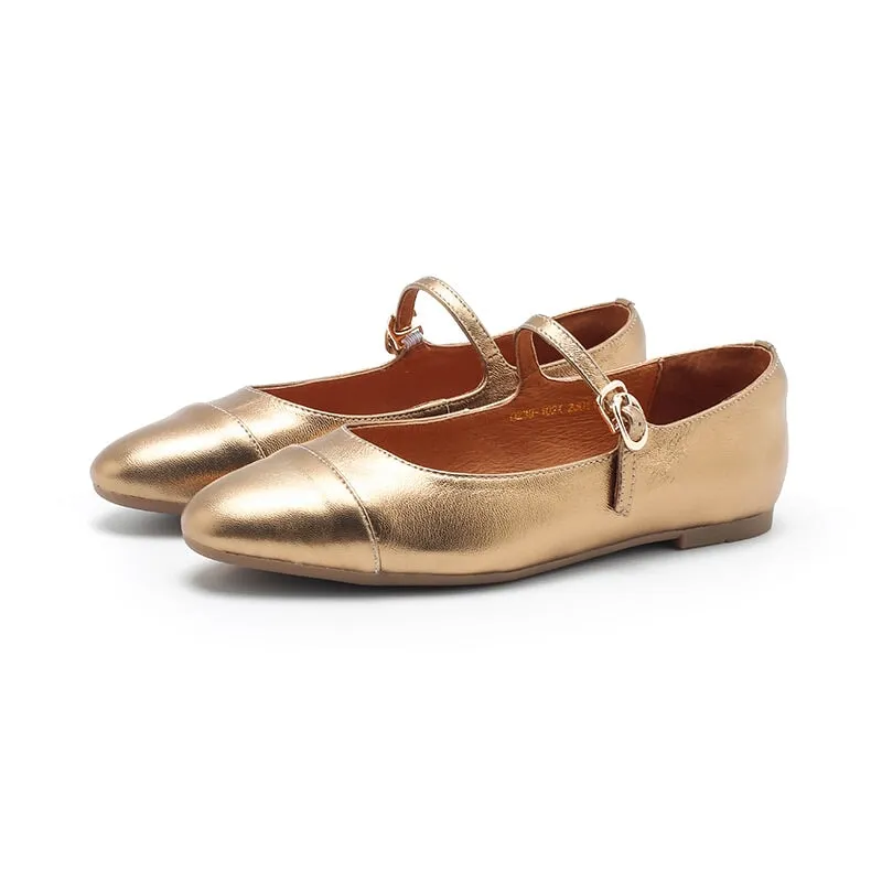 Dwarves Leather Womens Michaela Mary Jane Flats in Silver/Golden/Bronze