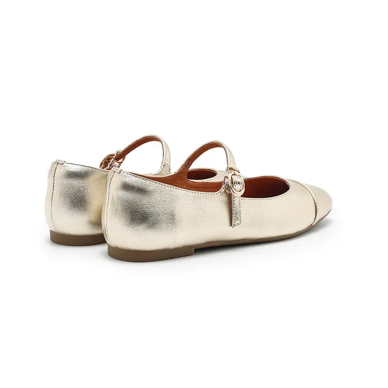Dwarves Leather Womens Michaela Mary Jane Flats in Silver/Golden/Bronze