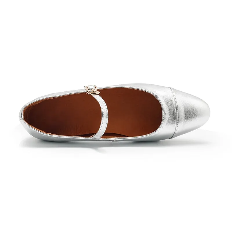 Dwarves Leather Womens Michaela Mary Jane Flats in Silver/Golden/Bronze