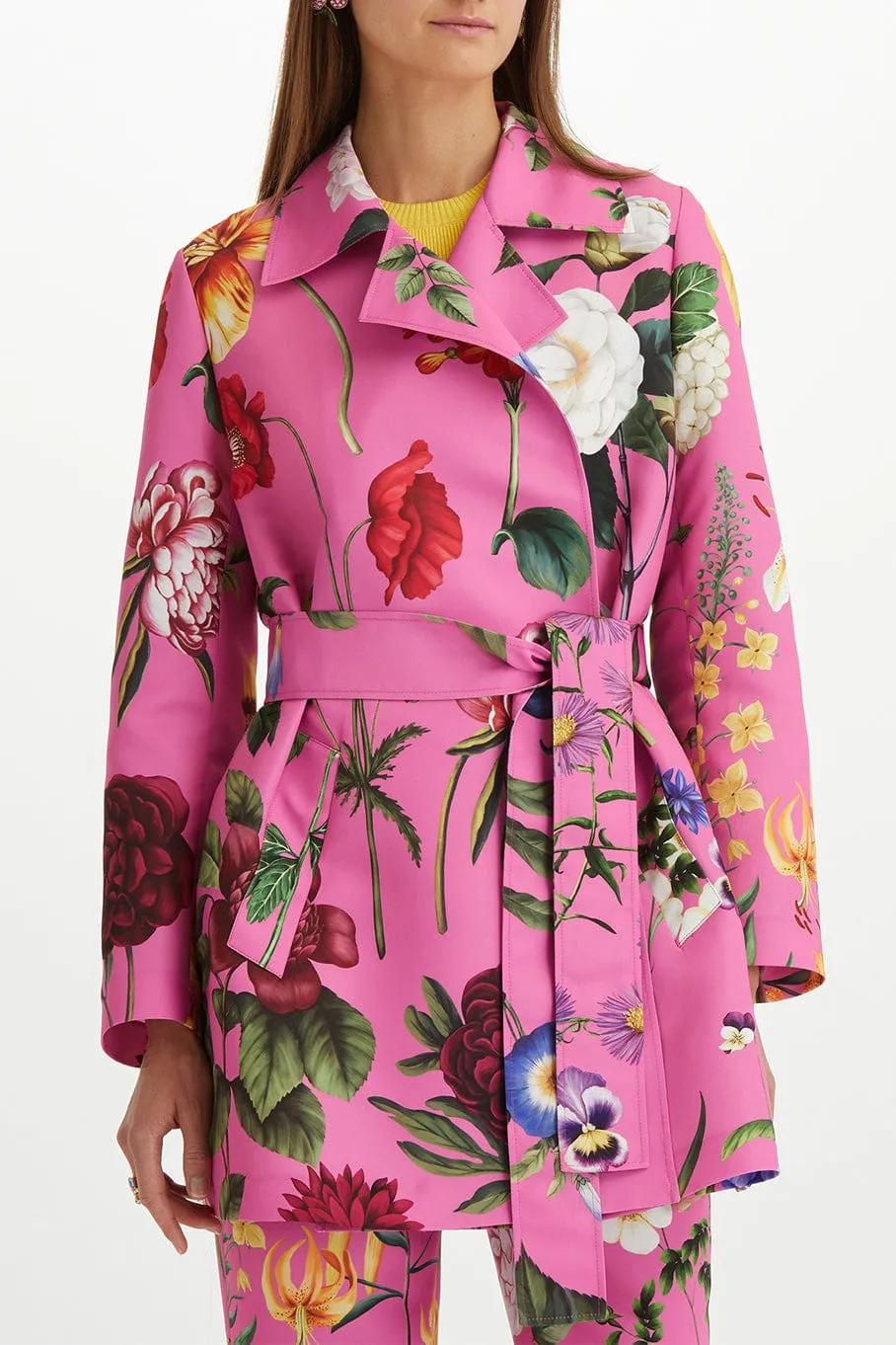 Floral Faille Trench Coat