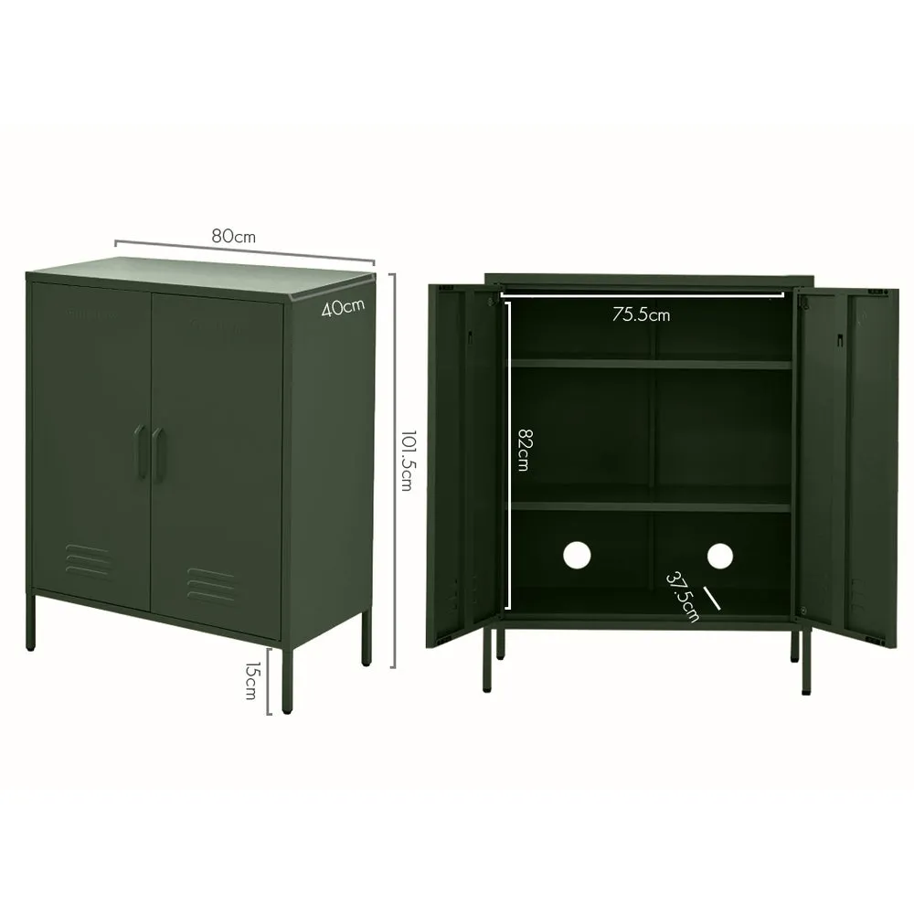 Green Metal Buffet Sideboard, Versatile, 2 Shelves - ArtissIn