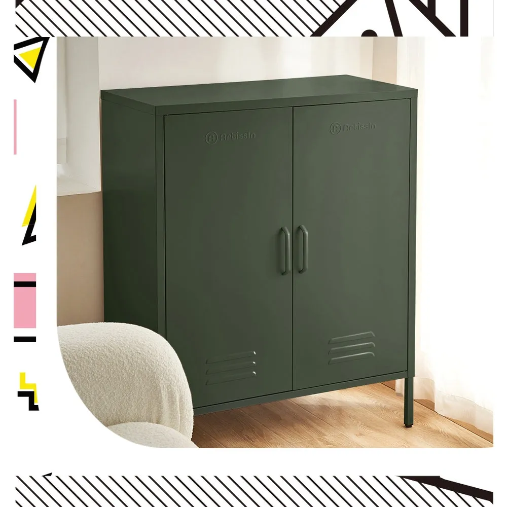 Green Metal Buffet Sideboard, Versatile, 2 Shelves - ArtissIn