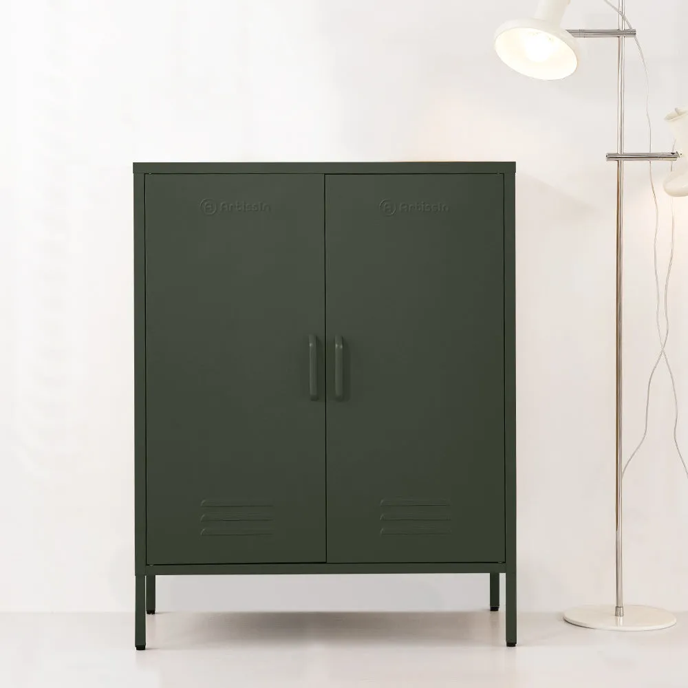 Green Metal Buffet Sideboard, Versatile, 2 Shelves - ArtissIn