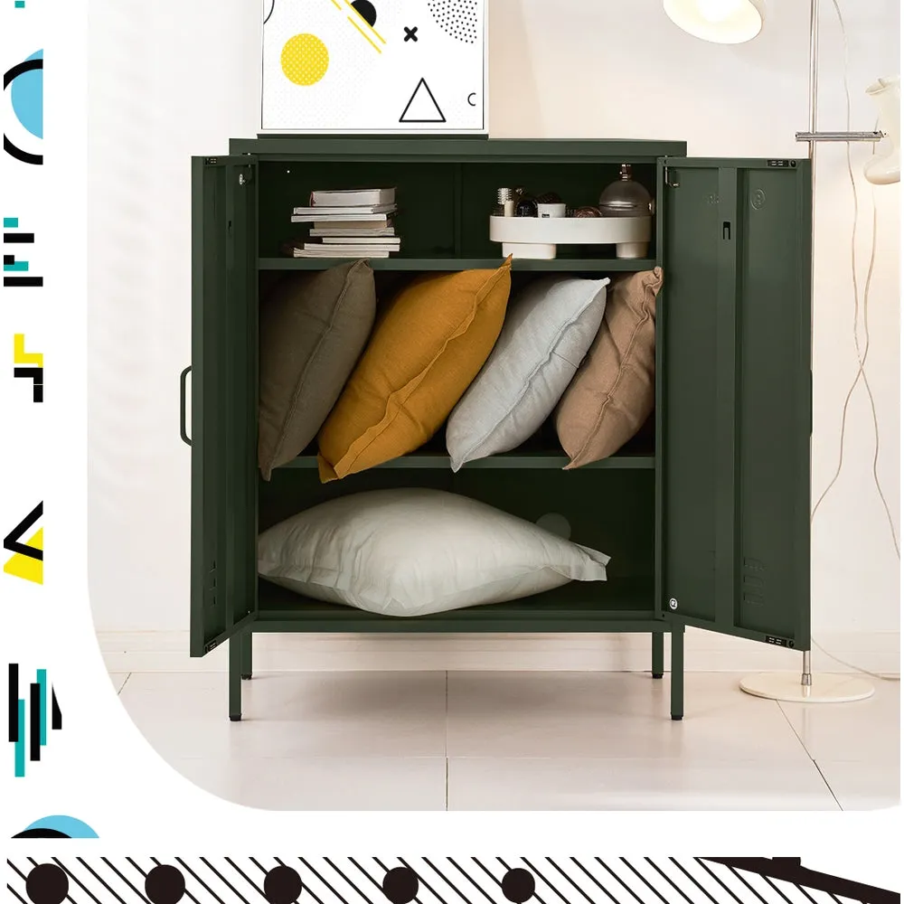 Green Metal Buffet Sideboard, Versatile, 2 Shelves - ArtissIn