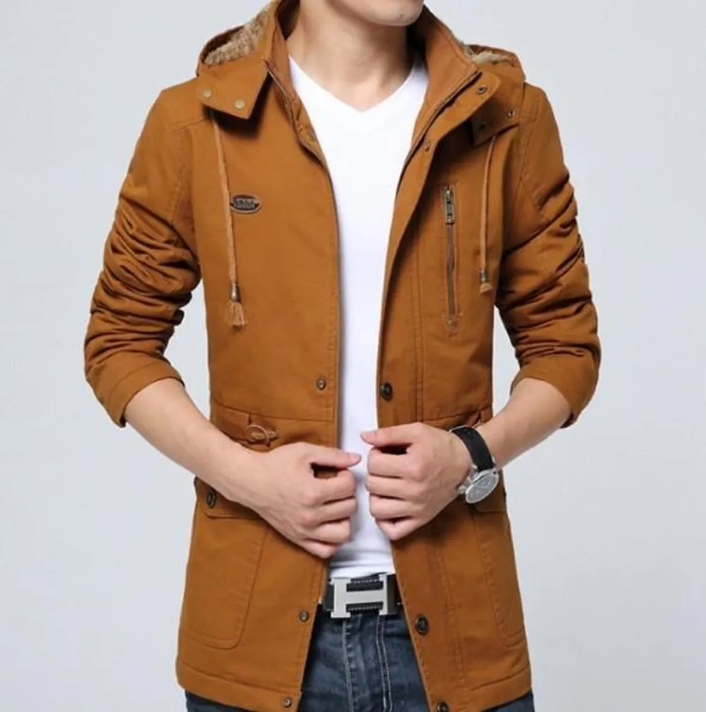 Mens Military Style Hooded Trench Coat
