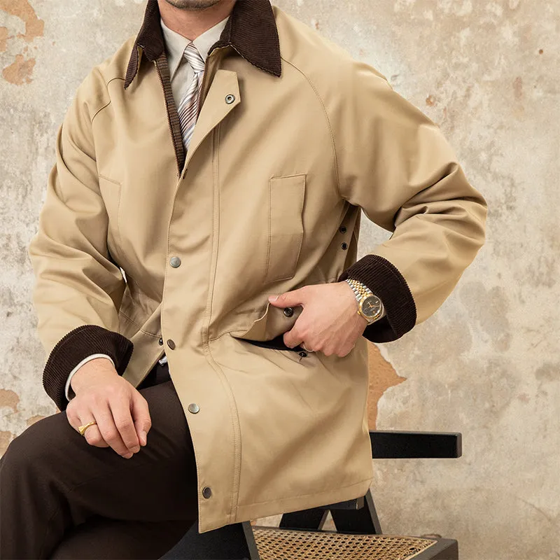 Men's Vintage Corduroy Lapel Gentleman's Trench Coat