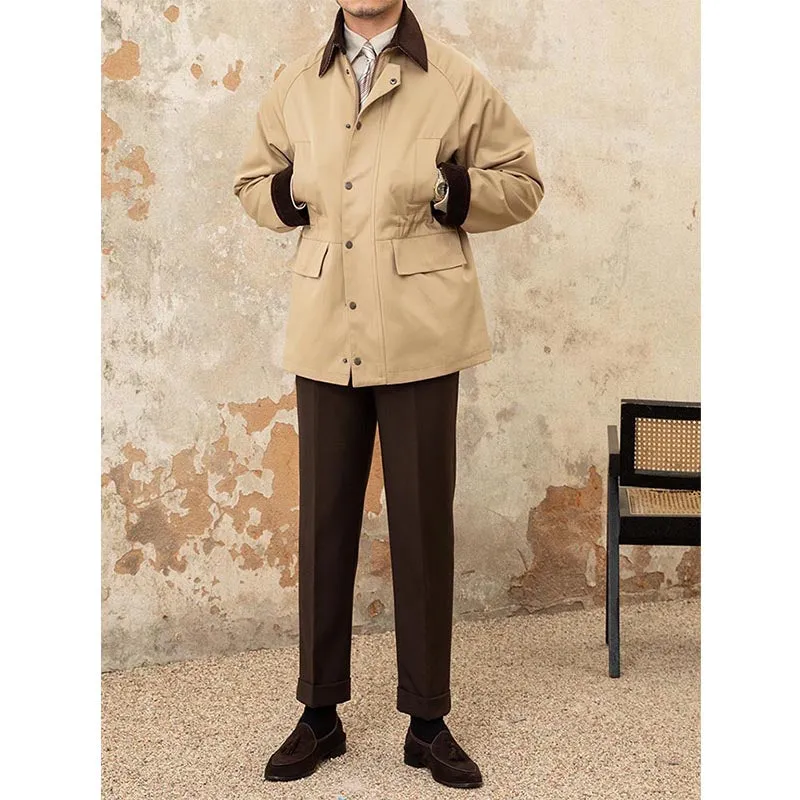 Men's Vintage Corduroy Lapel Gentleman's Trench Coat