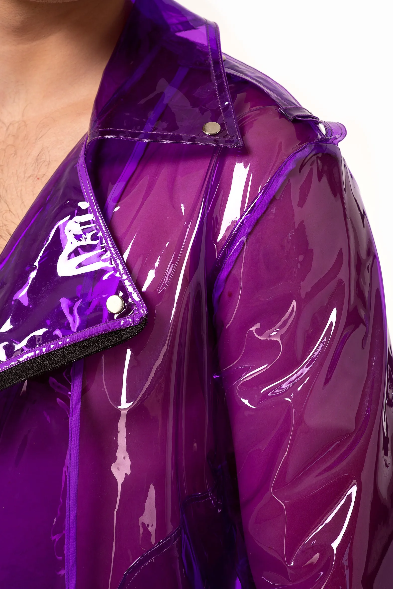 Men’s  Vinyl Biker Jacket. Motorcycle Transparent Jacket.
