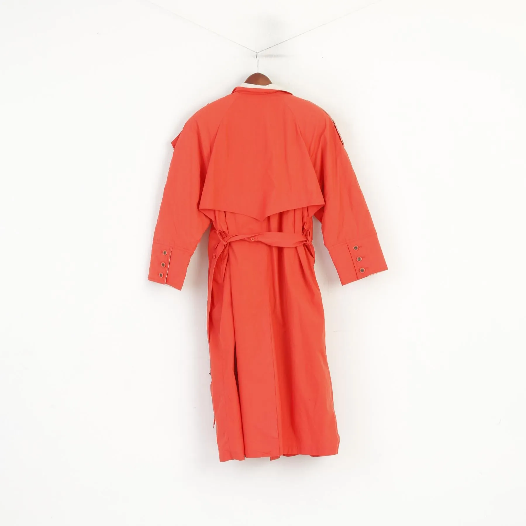 Misty Harbor Women L Coat Peach Cotton Vintage Double Breasted Trench Shoulder Pads