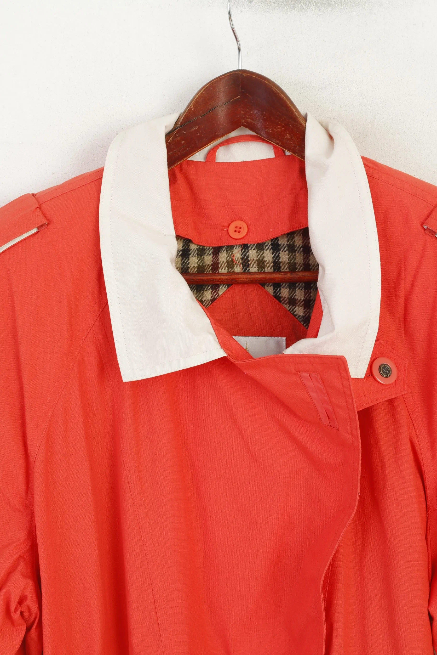 Misty Harbor Women L Coat Peach Cotton Vintage Double Breasted Trench Shoulder Pads