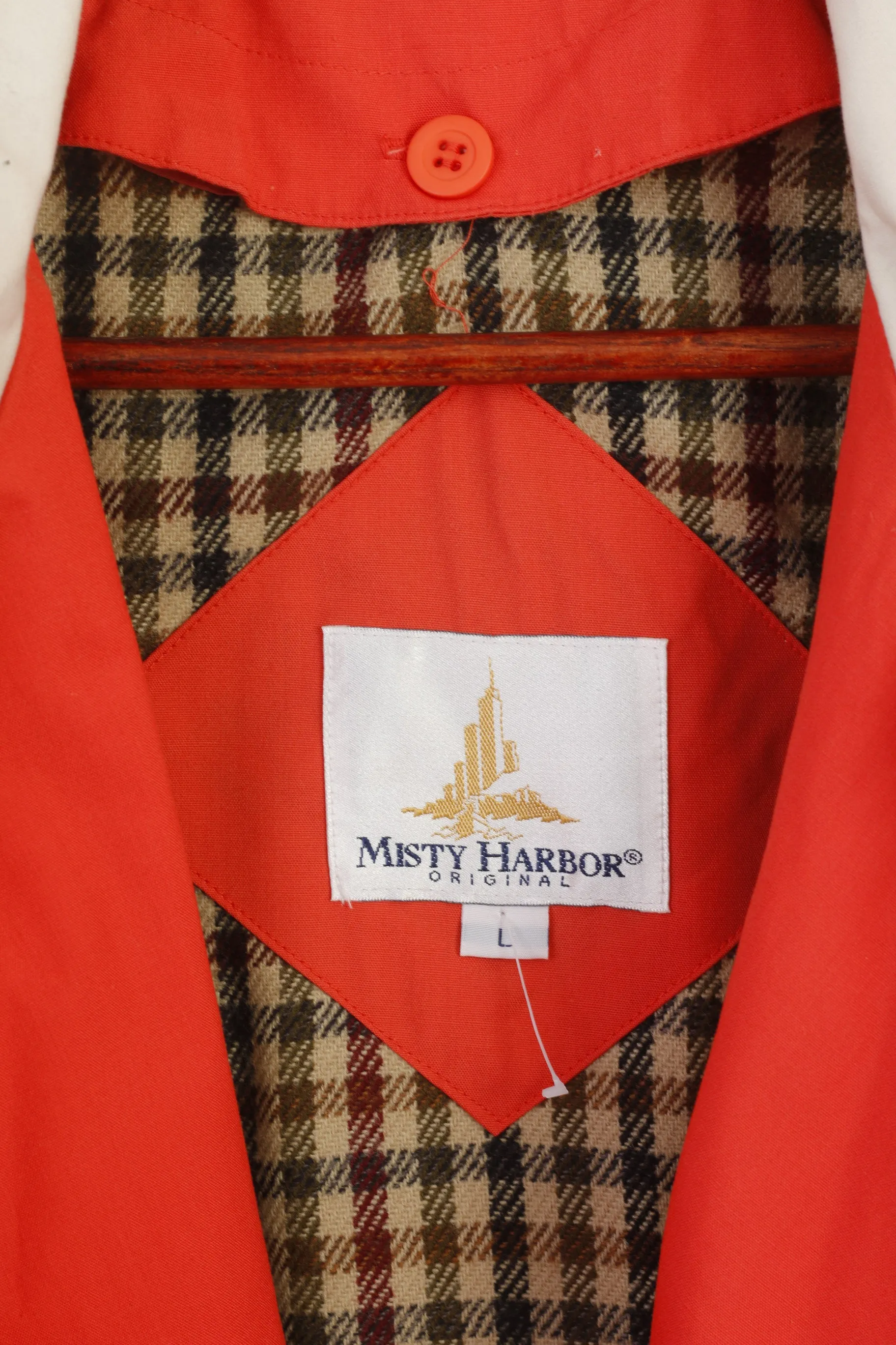 Misty Harbor Women L Coat Peach Cotton Vintage Double Breasted Trench Shoulder Pads