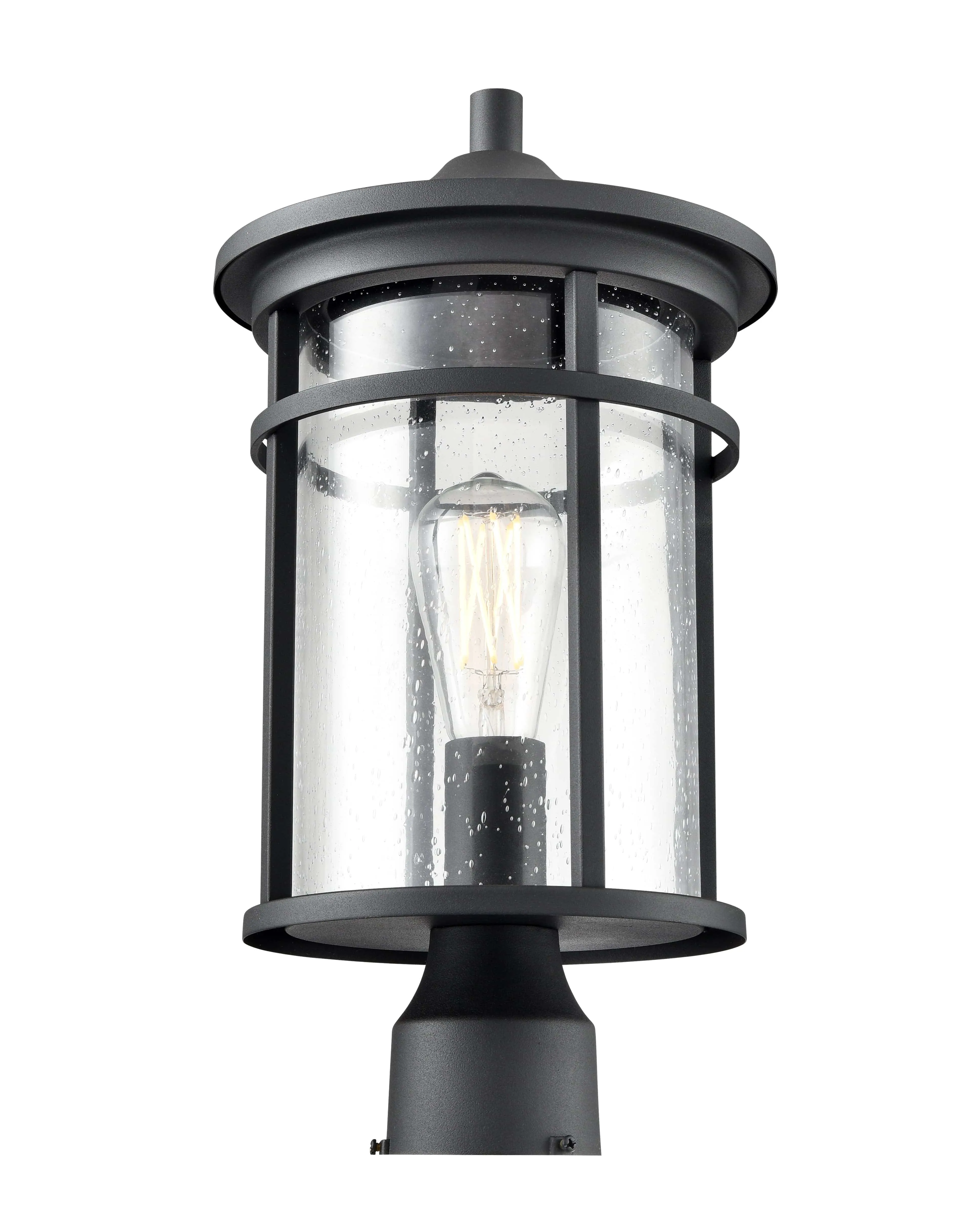 Namath Outdoor Post Top Lantern - Textured Black - Clear Seeded Glass - 9in. Diameter - E26 Medium Base