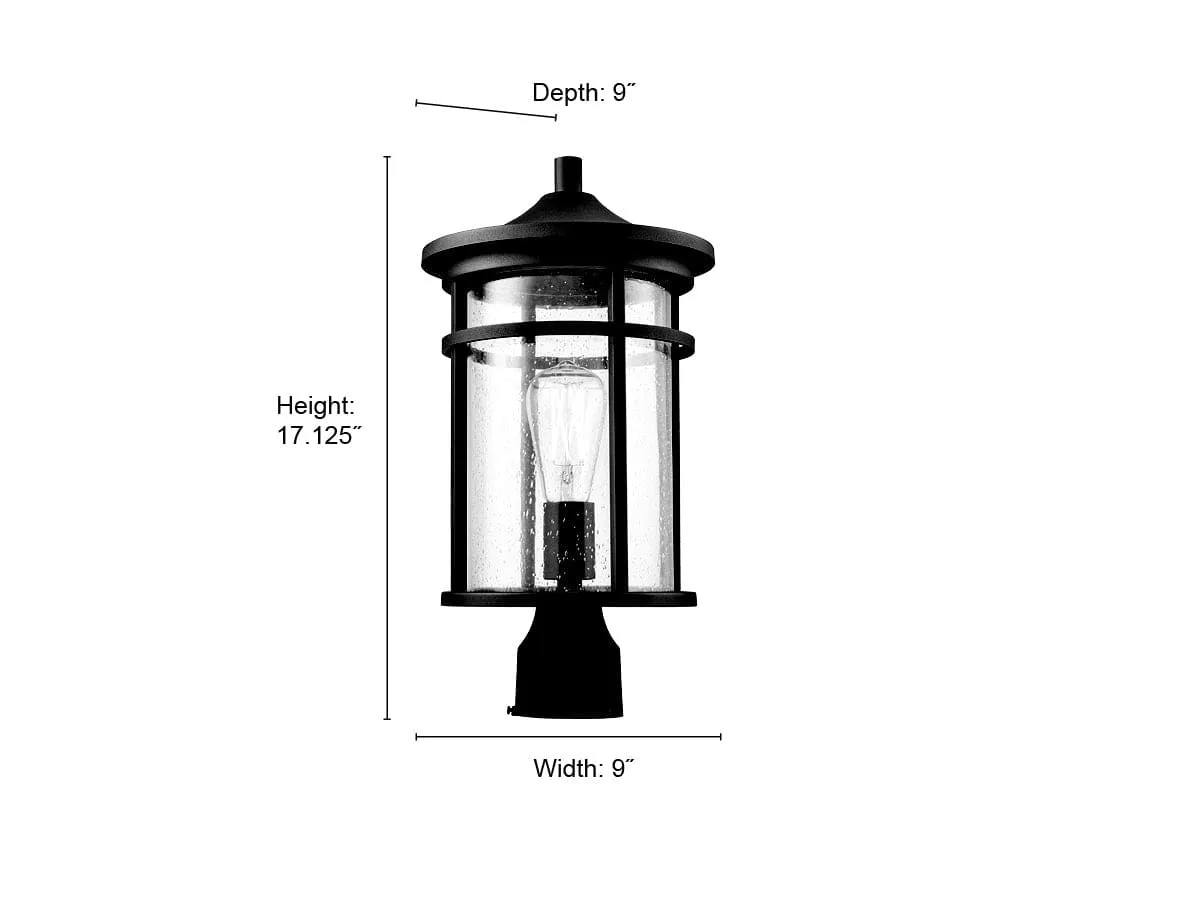 Namath Outdoor Post Top Lantern - Textured Black - Clear Seeded Glass - 9in. Diameter - E26 Medium Base