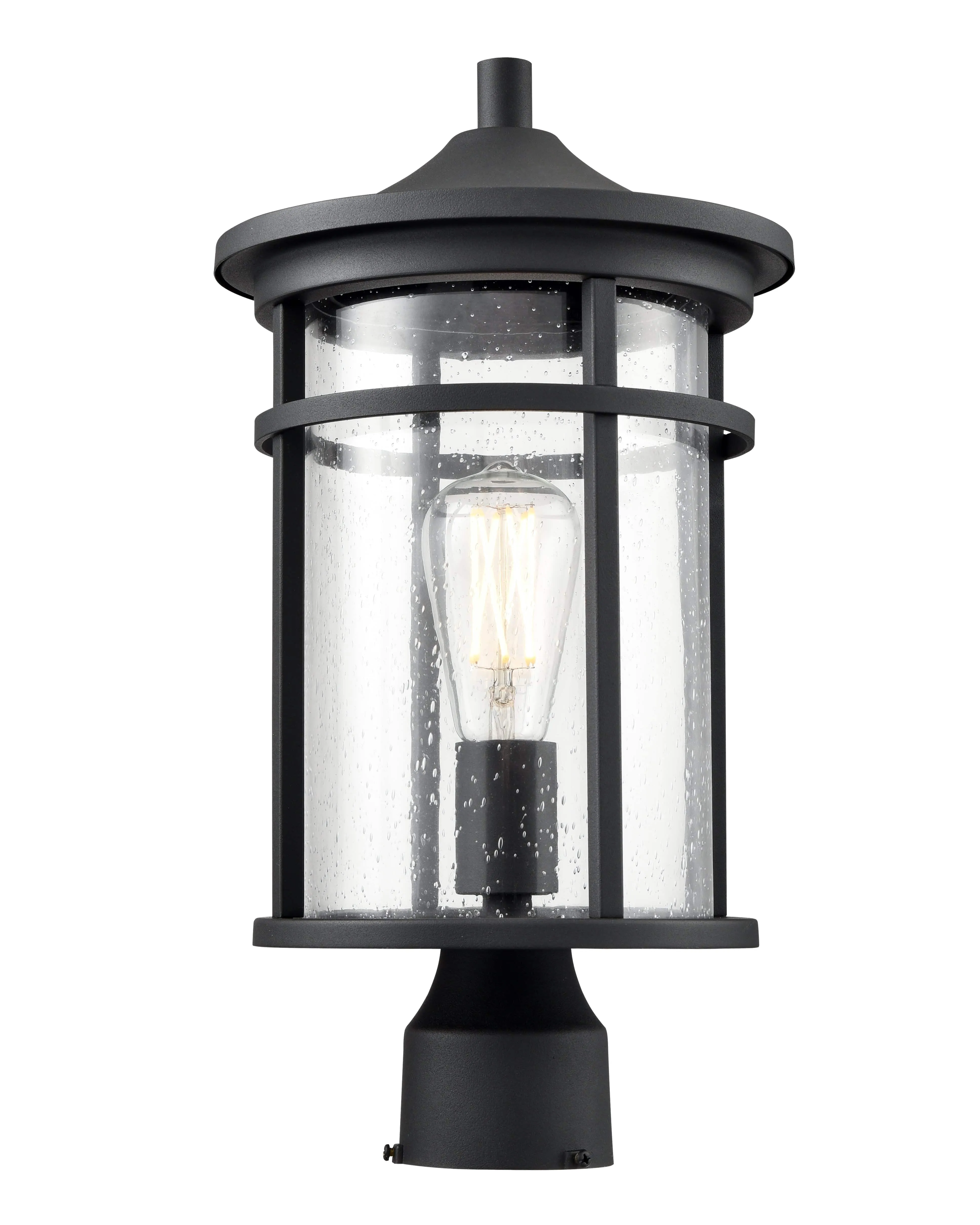 Namath Outdoor Post Top Lantern - Textured Black - Clear Seeded Glass - 9in. Diameter - E26 Medium Base