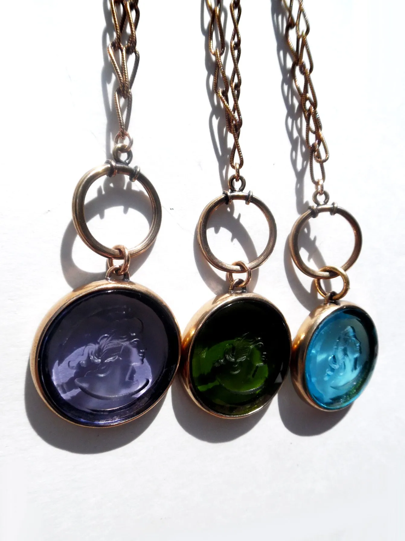 Necklace Intaglio Double Long Chain Black Coral Ivory