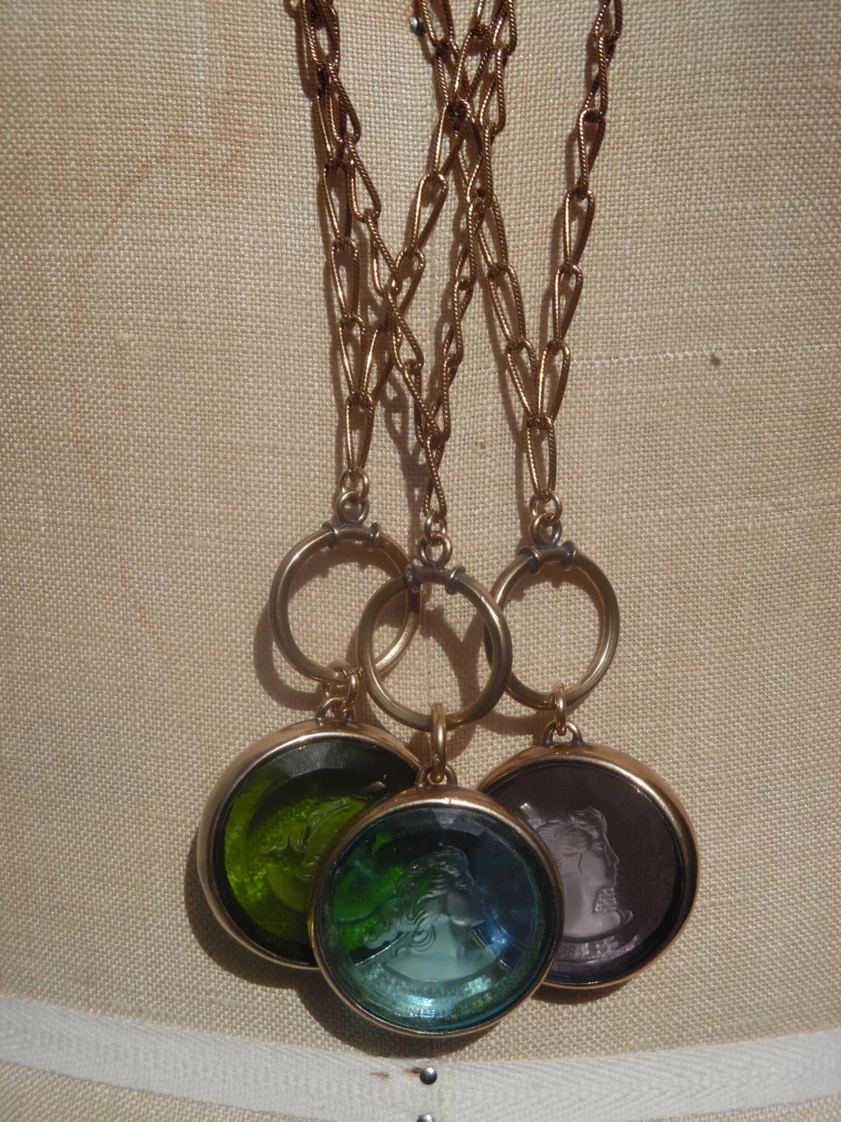 Necklace Intaglio Double Long Chain Black Coral Ivory