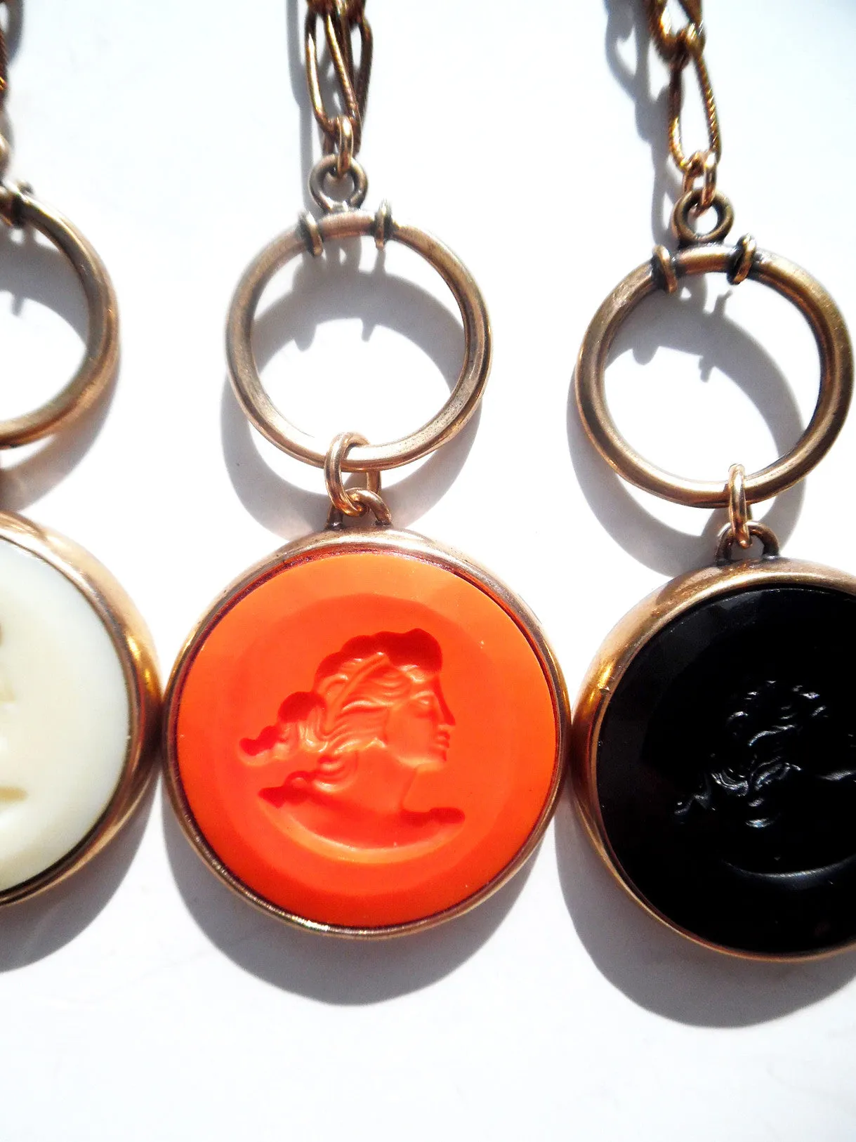 Necklace Intaglio Double Long Chain Black Coral Ivory