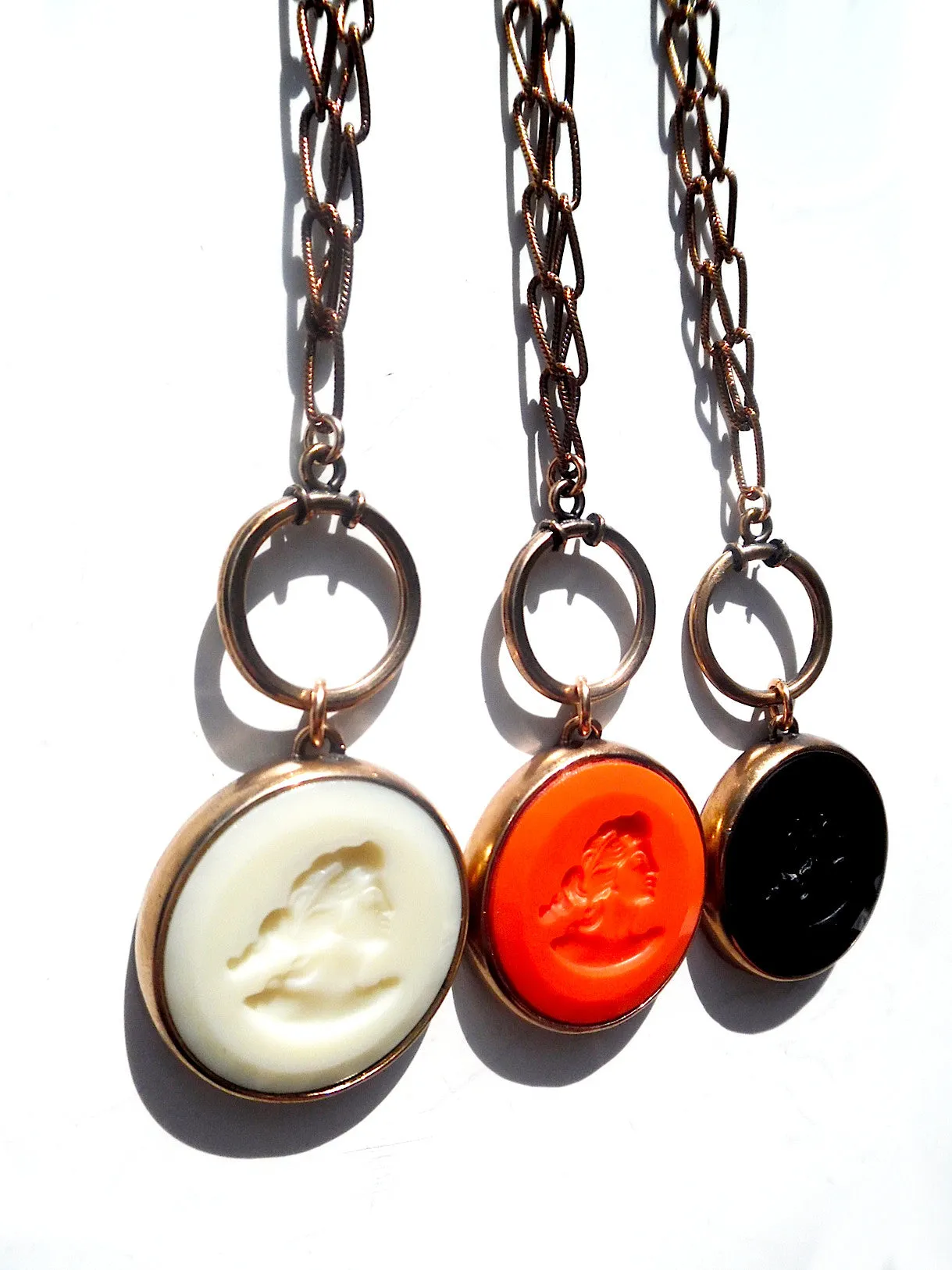 Necklace Intaglio Double Long Chain Black Coral Ivory