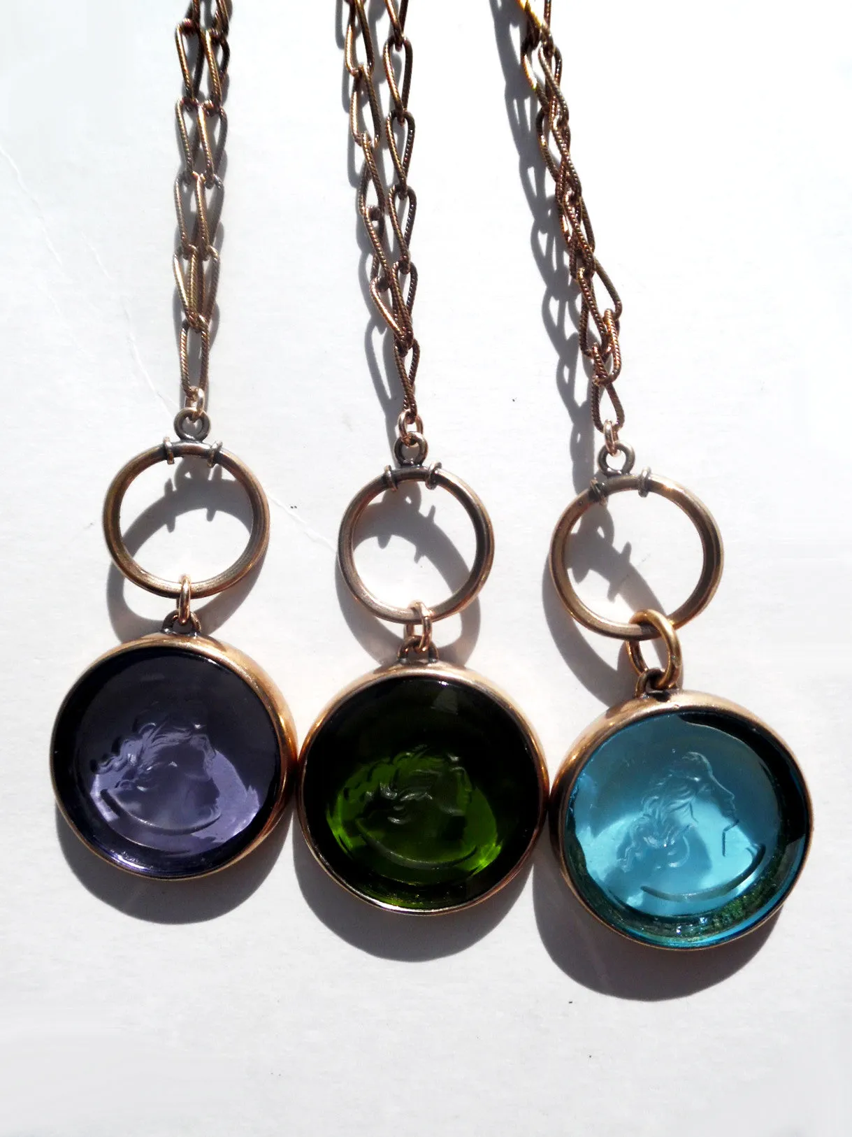 Necklace Intaglio Double Long Chain Black Coral Ivory