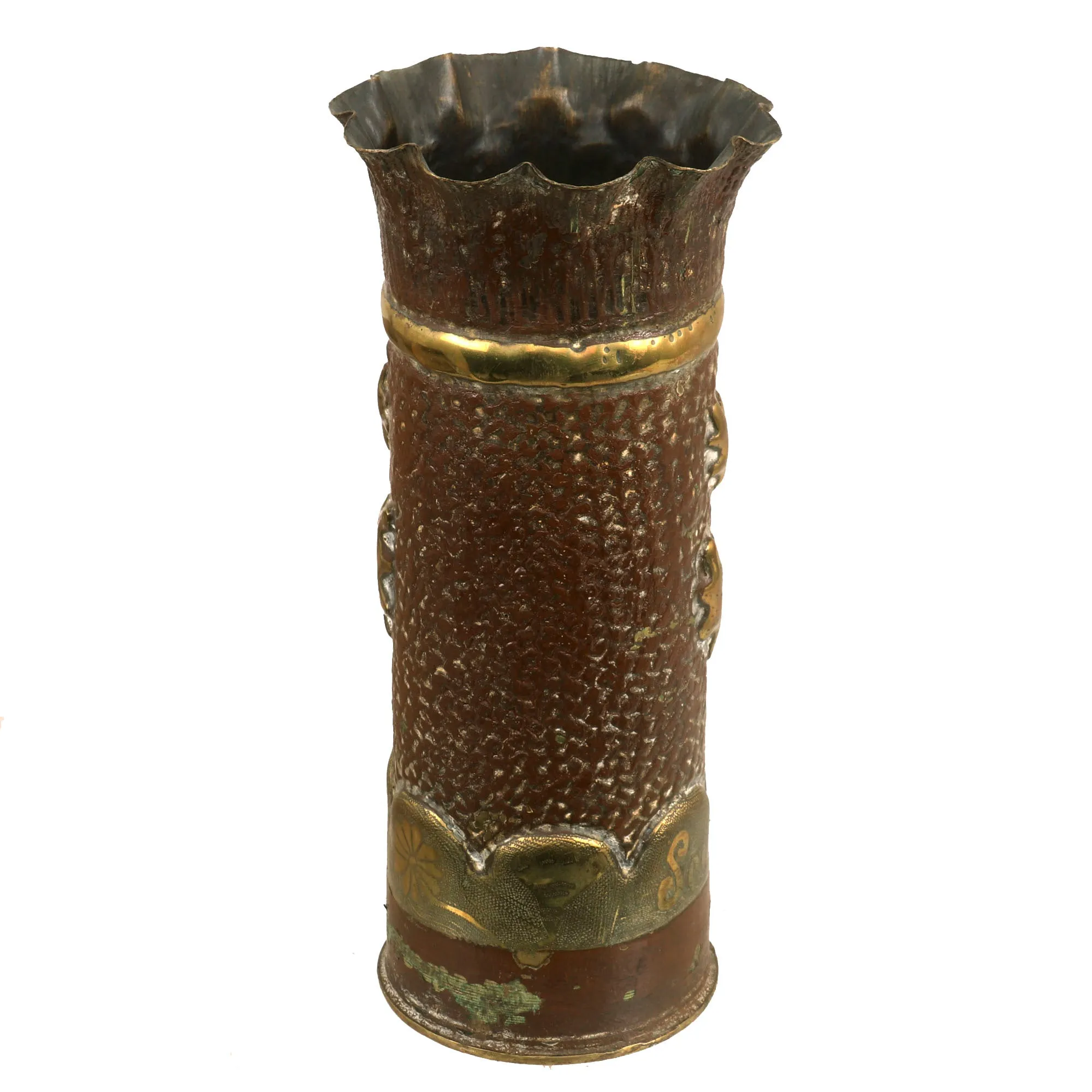 Original French WWI 75mm Artillery Shell Casing Trench Art Vase Lot - 3 Items