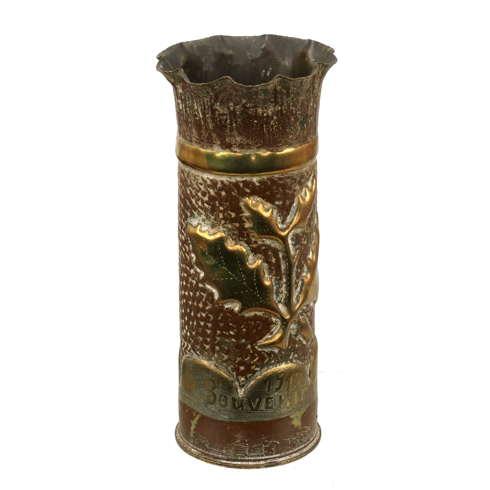 Original French WWI 75mm Artillery Shell Casing Trench Art Vase Lot - 3 Items